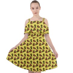 Cute Deer Pattern Yellow Cut Out Shoulders Chiffon Dress by snowwhitegirl