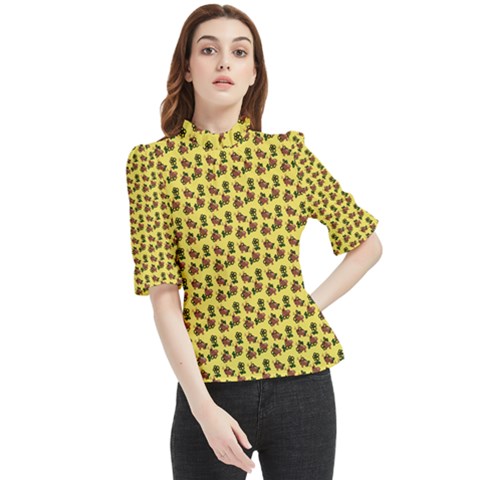 Cute Deer Pattern Yellow Frill Neck Blouse by snowwhitegirl