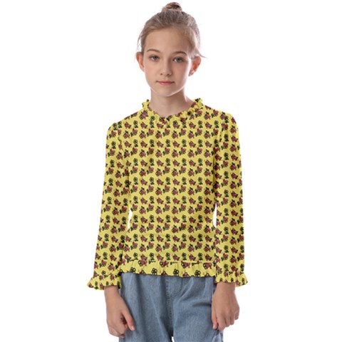 Cute Deer Pattern Yellow Kids  Frill Detail Tee by snowwhitegirl