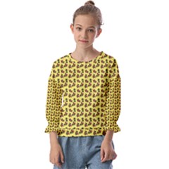 Cute Deer Pattern Yellow Kids  Cuff Sleeve Top