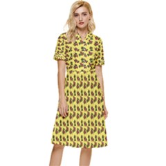 Cute Deer Pattern Yellow Button Top Knee Length Dress