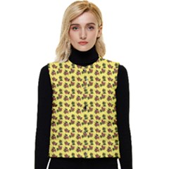 Cute Deer Pattern Yellow Women s Short Button Up Puffer Vest