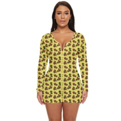 Cute Deer Pattern Yellow Long Sleeve Boyleg Swimsuit