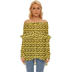 Cute Deer Pattern Yellow Off Shoulder Chiffon Pocket Shirt