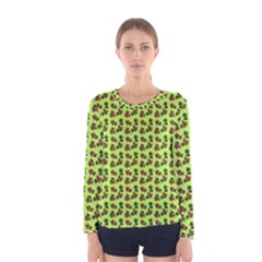 Cute Deer Pattern Green Women s Long Sleeve Tee