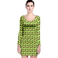 Cute Deer Pattern Green Long Sleeve Velvet Bodycon Dress