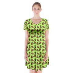 Cute Deer Pattern Green Short Sleeve V-neck Flare Dress by snowwhitegirl