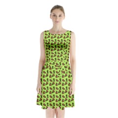 Cute Deer Pattern Green Sleeveless Waist Tie Chiffon Dress by snowwhitegirl