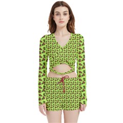 Cute Deer Pattern Green Velvet Wrap Crop Top And Shorts Set by snowwhitegirl