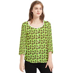 Cute Deer Pattern Green Chiffon Quarter Sleeve Blouse by snowwhitegirl