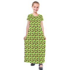 Cute Deer Pattern Green Kids  Short Sleeve Maxi Dress by snowwhitegirl