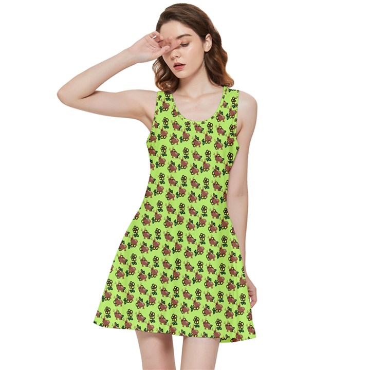 Cute Deer Pattern Green Inside Out Racerback Dress