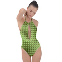 Cute Deer Pattern Green Plunge Cut Halter Swimsuit by snowwhitegirl