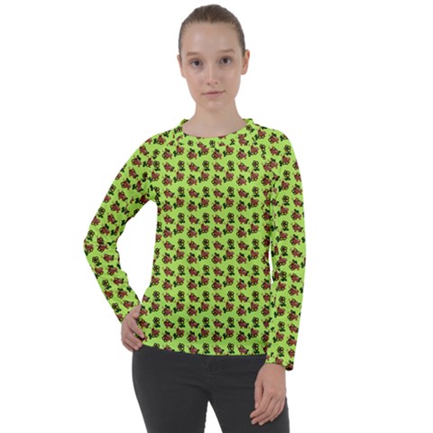 Cute Deer Pattern Green Women s Long Sleeve Raglan Tee by snowwhitegirl