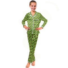 Cute Deer Pattern Green Kid s Satin Long Sleeve Pajamas Set by snowwhitegirl