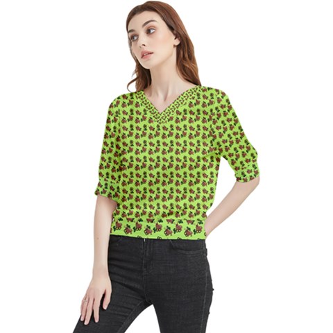 Cute Deer Pattern Green Quarter Sleeve Blouse by snowwhitegirl