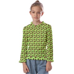 Cute Deer Pattern Green Kids  Frill Detail Tee