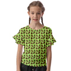 Cute Deer Pattern Green Kids  Cut Out Flutter Sleeves by snowwhitegirl