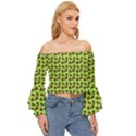 Cute Deer Pattern Green Off Shoulder Flutter Bell Sleeve Top View3