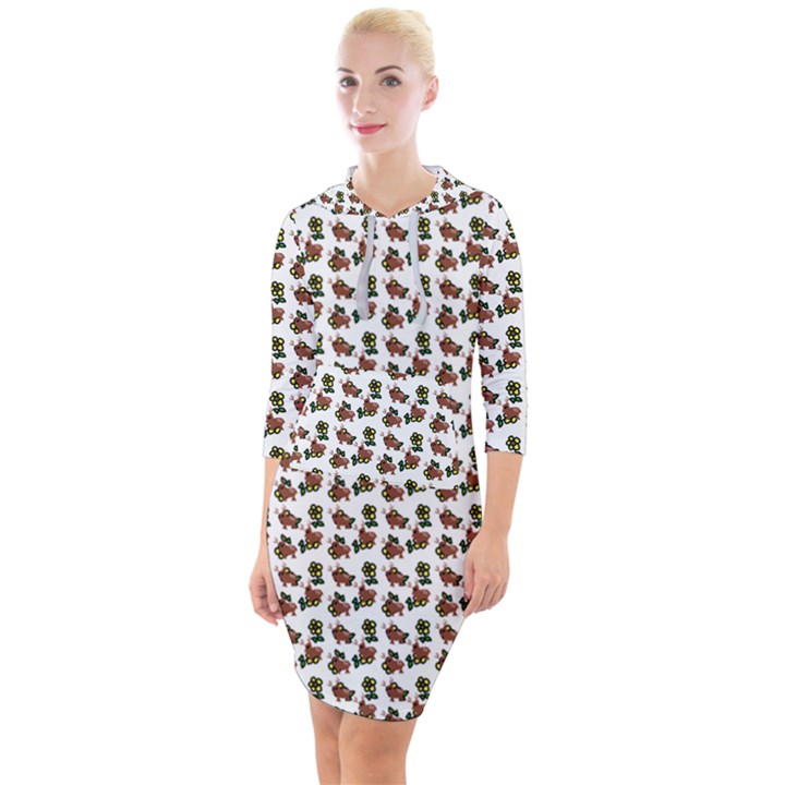 Cute Deer Pattern White Quarter Sleeve Hood Bodycon Dress