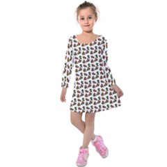 Cute Deer Pattern White Kids  Long Sleeve Velvet Dress