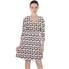 Cute Deer Pattern White Quarter Sleeve Ruffle Waist Dress by snowwhitegirl