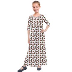 Cute Deer Pattern White Kids  Quarter Sleeve Maxi Dress by snowwhitegirl