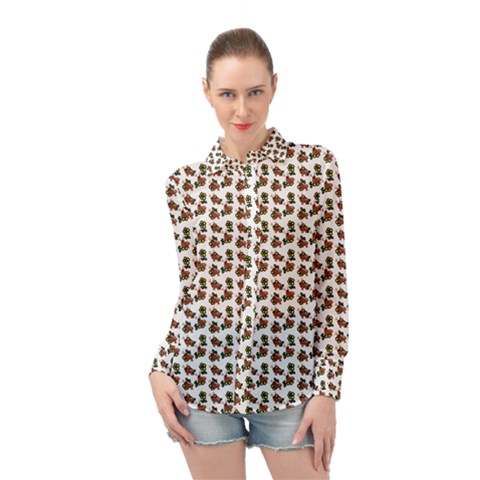 Cute Deer Pattern White Long Sleeve Chiffon Shirt by snowwhitegirl