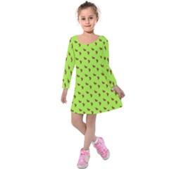 Kawaii Cute Deer Green Kids  Long Sleeve Velvet Dress