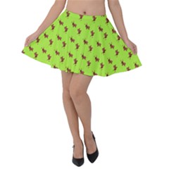 Kawaii Cute Deer Green Velvet Skater Skirt