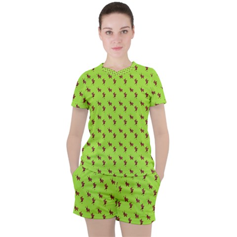 Kawaii Cute Deer Green Women s Tee And Shorts Set by snowwhitegirl