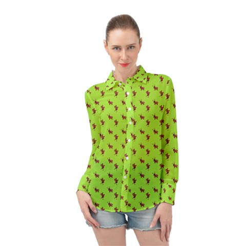 Kawaii Cute Deer Green Long Sleeve Chiffon Shirt by snowwhitegirl