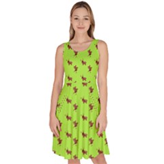 Kawaii Cute Deer Green Knee Length Skater Dress With Pockets