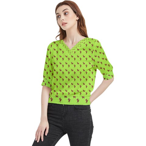 Kawaii Cute Deer Green Quarter Sleeve Blouse by snowwhitegirl