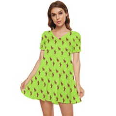 Kawaii Cute Deer Green Tiered Short Sleeve Mini Dress