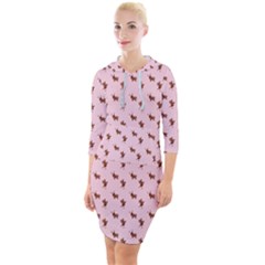 Kawaii Cute Deer Pink Quarter Sleeve Hood Bodycon Dress by snowwhitegirl