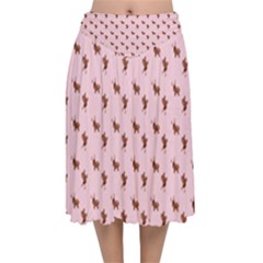 Kawaii Cute Deer Pink Velvet Flared Midi Skirt