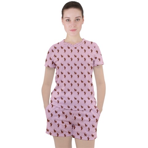 Kawaii Cute Deer Pink Women s Tee And Shorts Set by snowwhitegirl