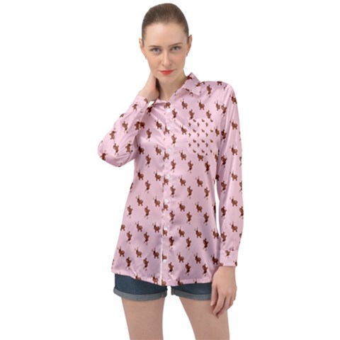 Kawaii Cute Deer Pink Long Sleeve Satin Shirt by snowwhitegirl