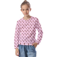 Kawaii Cute Deer Pink Kids  Long Sleeve Tee With Frill 