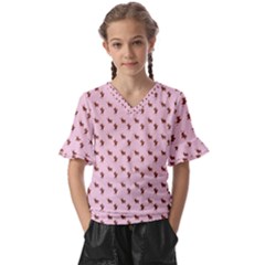 Kawaii Cute Deer Pink Kids  V-neck Horn Sleeve Blouse