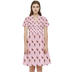 Kawaii Cute Deer Pink Short Sleeve Waist Detail Dress