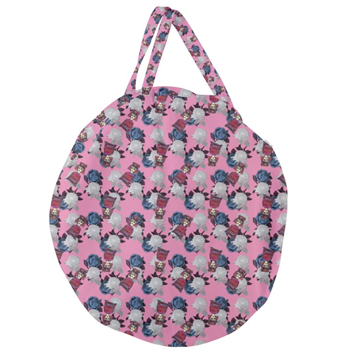 Vintage Floral And Goth Girl Giant Round Zipper Tote