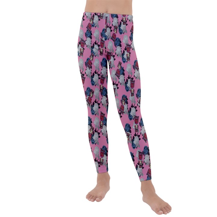 Vintage Floral And Goth Girl Kids  Lightweight Velour Leggings