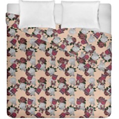 Vintage Floral And Goth Girl Peach Bg Duvet Cover Double Side (king Size) by snowwhitegirl