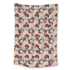 Vintage Floral And Goth Girl Peach Bg Large Tapestry