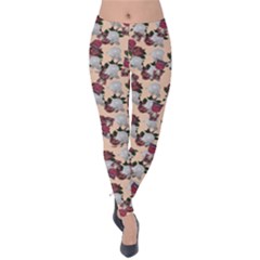 Vintage Floral And Goth Girl Peach Bg Velvet Leggings by snowwhitegirl