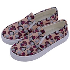 Vintage Floral And Goth Girl Peach Bg Kids  Canvas Slip Ons by snowwhitegirl