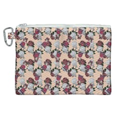 Vintage Floral And Goth Girl Peach Bg Canvas Cosmetic Bag (xl) by snowwhitegirl