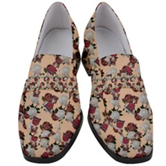 Vintage Floral And Goth Girl Peach Bg Women s Chunky Heel Loafers by snowwhitegirl